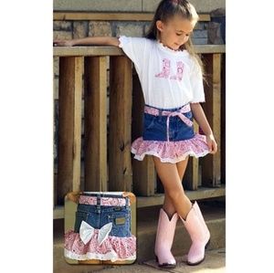 Little Toddler Girls Cowgirl Jean Skirt Bandana